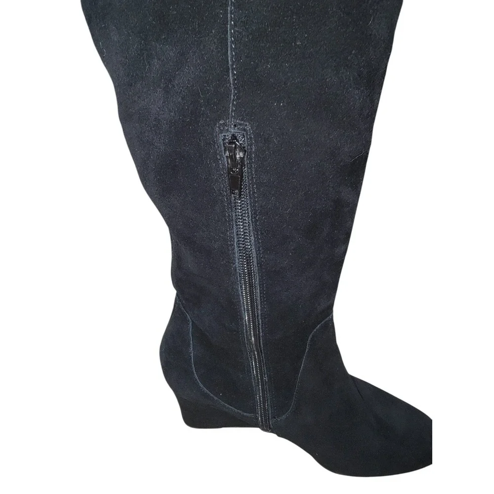 Enzo Angiolini Colitta Women's Black Suede Wedge Knee High Boots Size 8 M